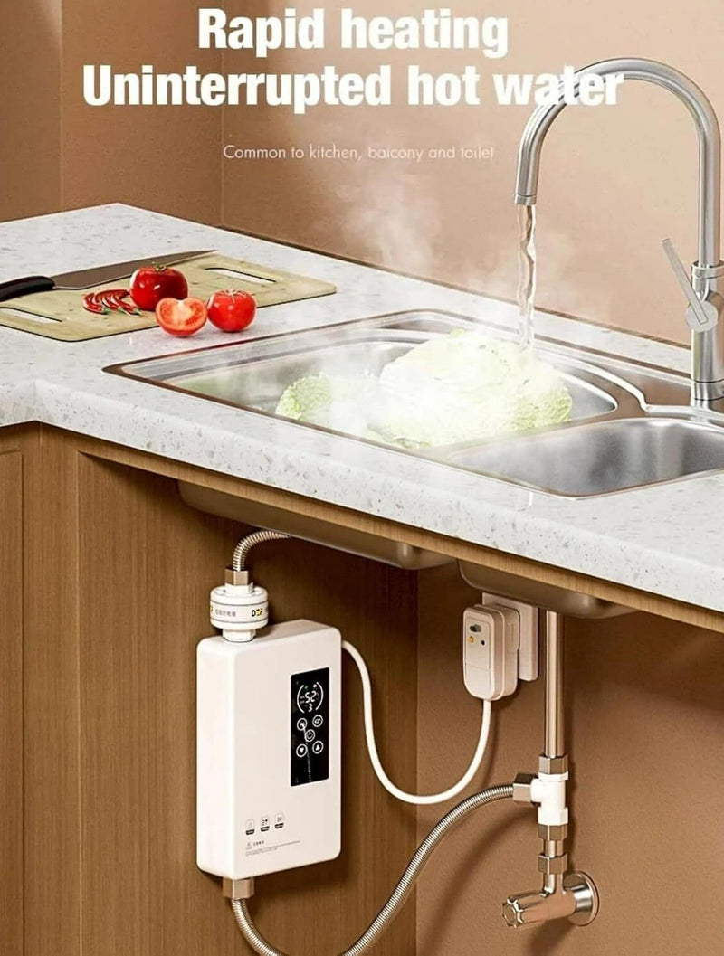 Electric Shower Set 5500W – Tankless Instant Hot Water Heater with Hose Shower Head Inlet Pipe and Thermostatic Valve