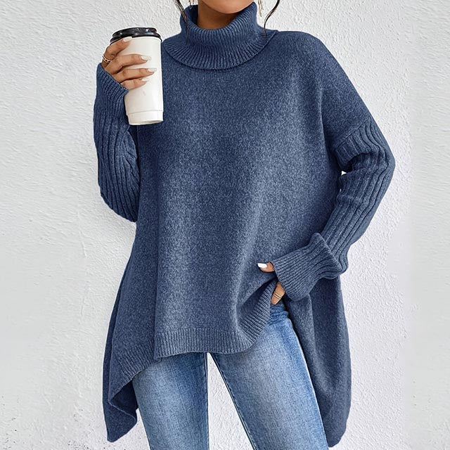Oversized Turtleneck Sweater – Cozy High Collar Knit Top for Women