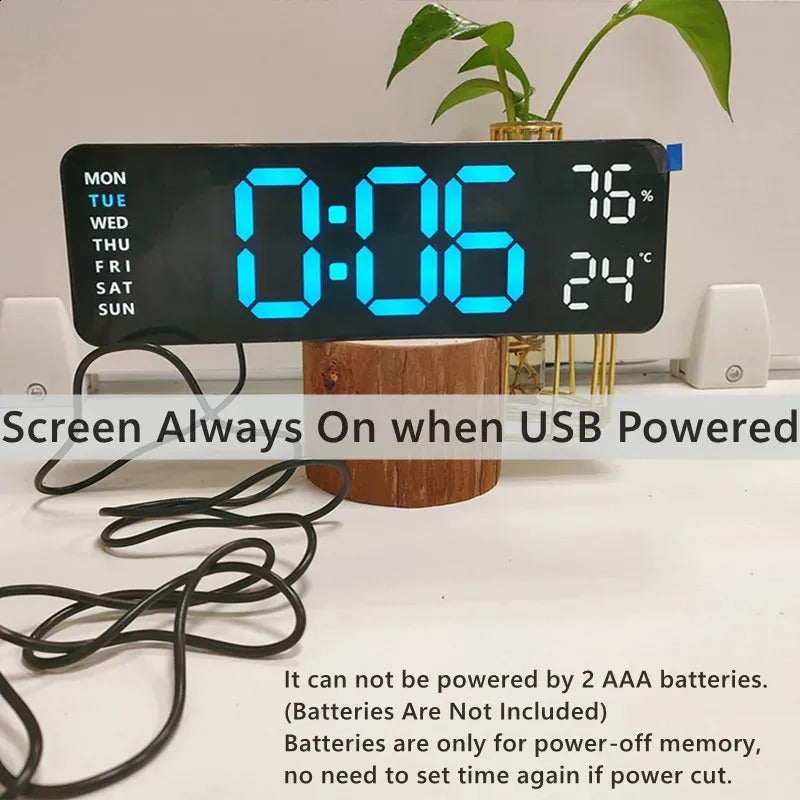 Digital LED Wall Clock 9 inch – Alarm Calendar & Temperature Display for Home or Office