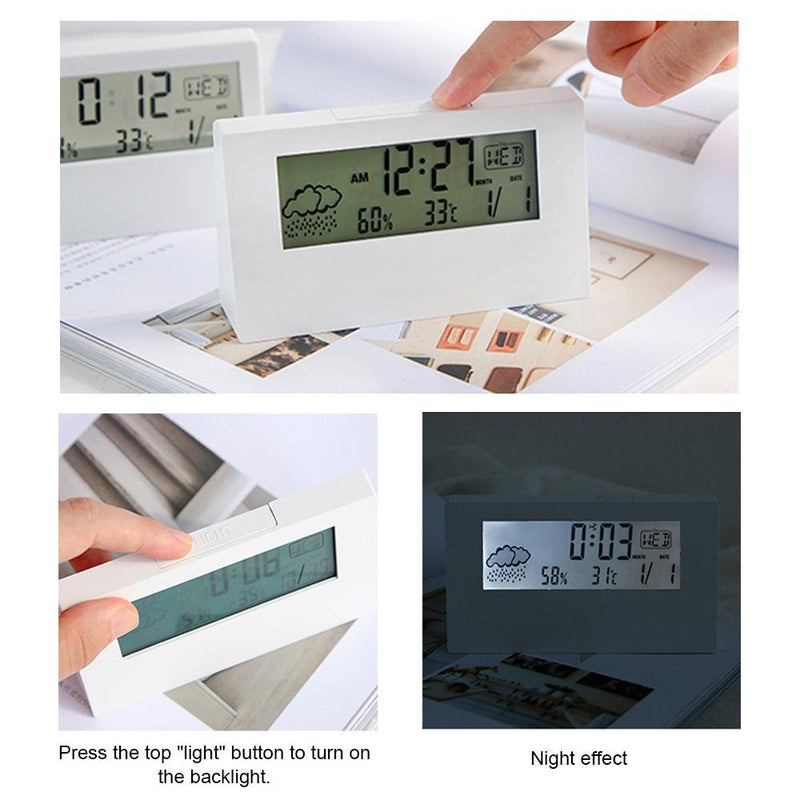 LED Transparent Alarm Clock – Luminous Display with Weather Temp & Humidity Functions