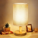 Nordic Style Fabric Table Lamp – Rustic Wooden LED Lampshade