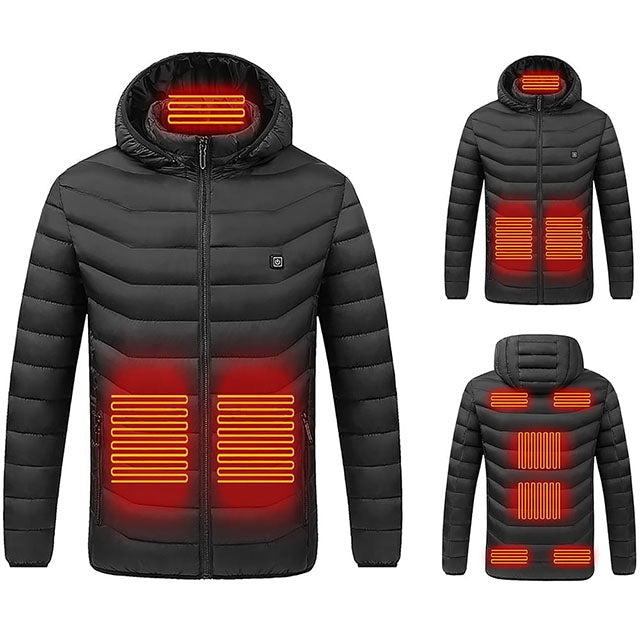 Unisex Heated Winter Jacket – 9 Heating Zones Lightweight Quilted Coat with Hood