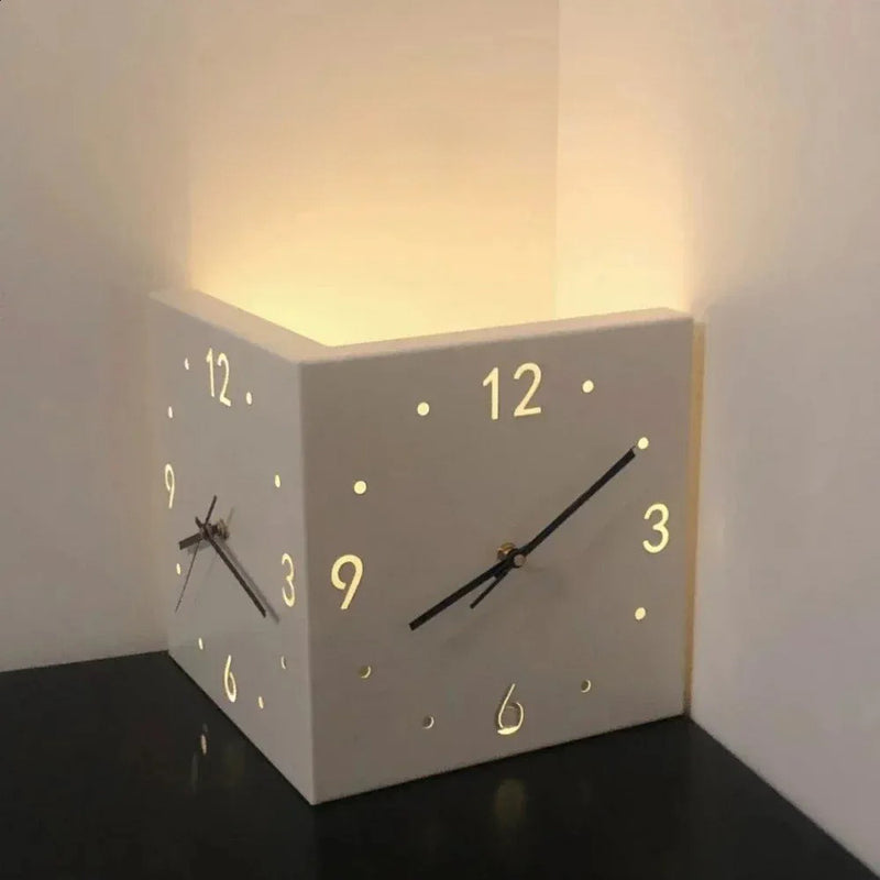 Double-Sided Corner Wall Clock with Light – Modern Creative Two-Face Design for Living Room Decor