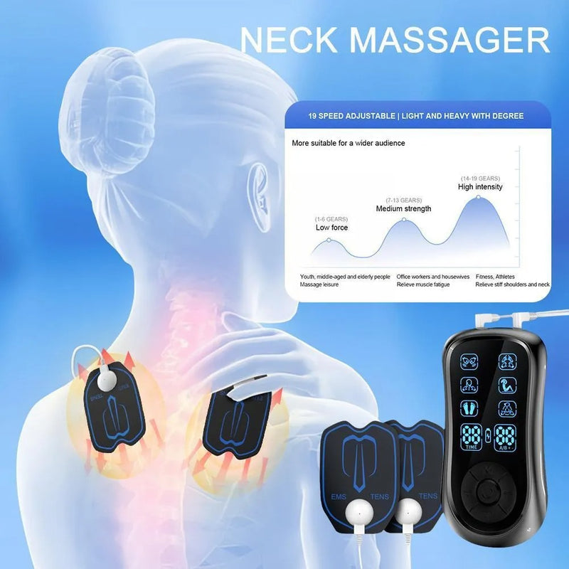 TENS Machine for Pain Relief 8 Patches – EMS Massager with 6 Modes & 19 Intensity Levels