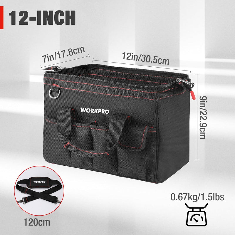 Heavy Duty Wide Mouth Tool Bag – Waterproof Multi-Compartment with Adjustable Shoulder Strap