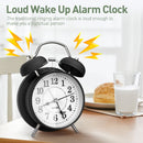 Twin Bell Alarm Clock 6 Inch – Rechargeable Silent Tick Battery Powered for Heavy Sleepers
