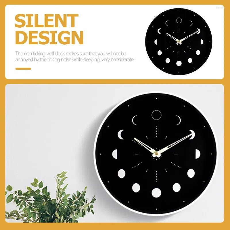 Glow-in-the-Dark Moon Phase Silent Wall Clock – Easy Install Living Room Wall Decor