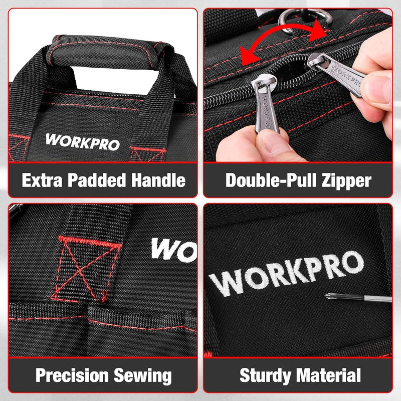 Heavy Duty Wide Mouth Tool Bag – Waterproof Multi-Compartment with Adjustable Shoulder Strap