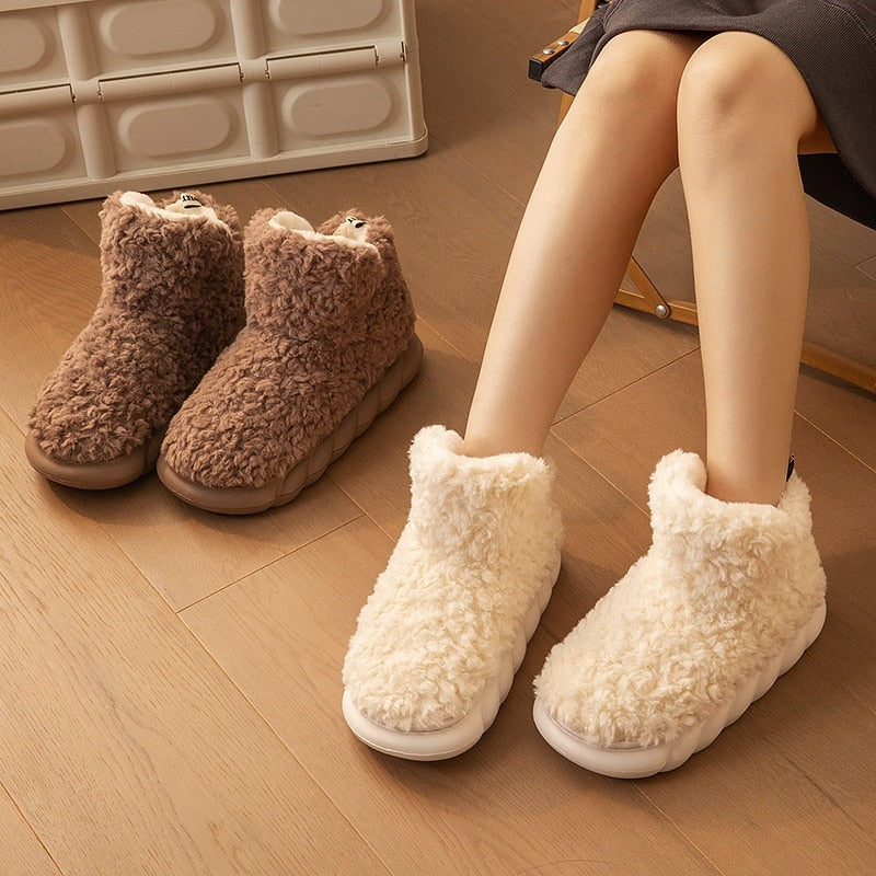 Warm Winter Bootie Slippers for Women – Plush Lined with Thick Sole Cozy Indoor Outdoor Slip-On Shoes
