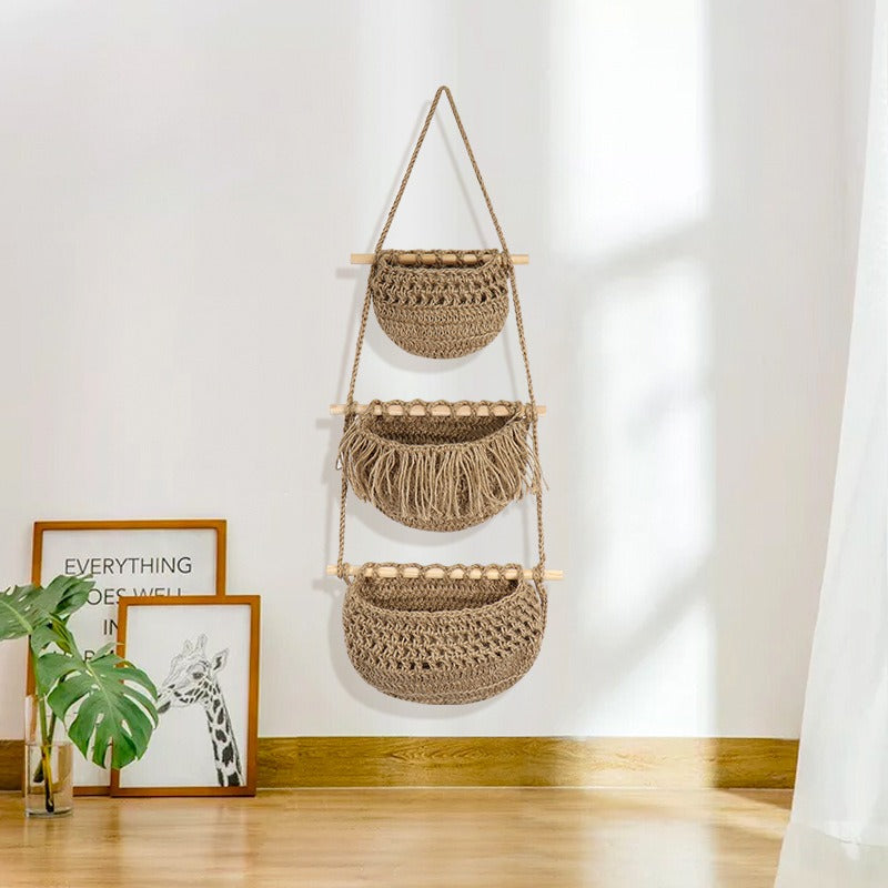 Macrame Hanging Basket – Boho Fruit & Vegetable Storage Basket And Kitchen Organizer