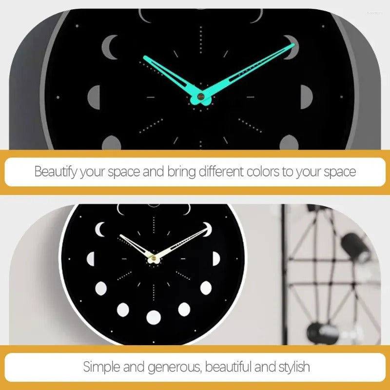 Glow-in-the-Dark Moon Phase Silent Wall Clock – Easy Install Living Room Wall Decor