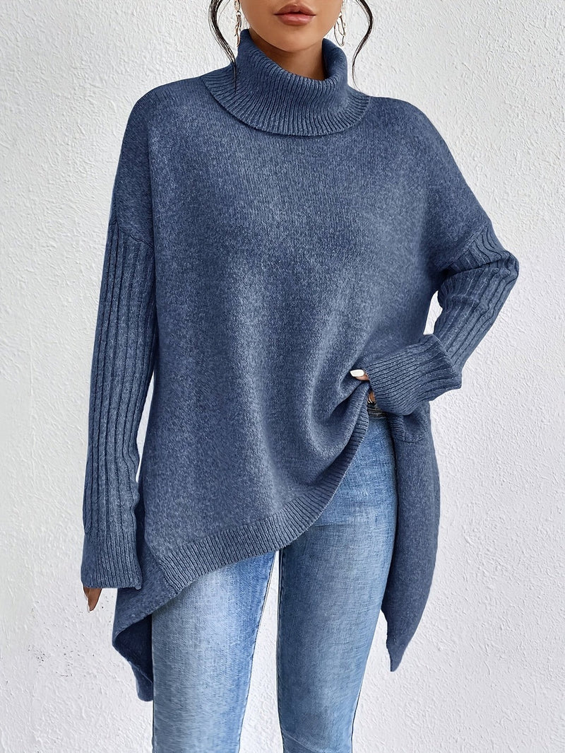 Oversized Turtleneck Sweater – Cozy High Collar Knit Top for Women