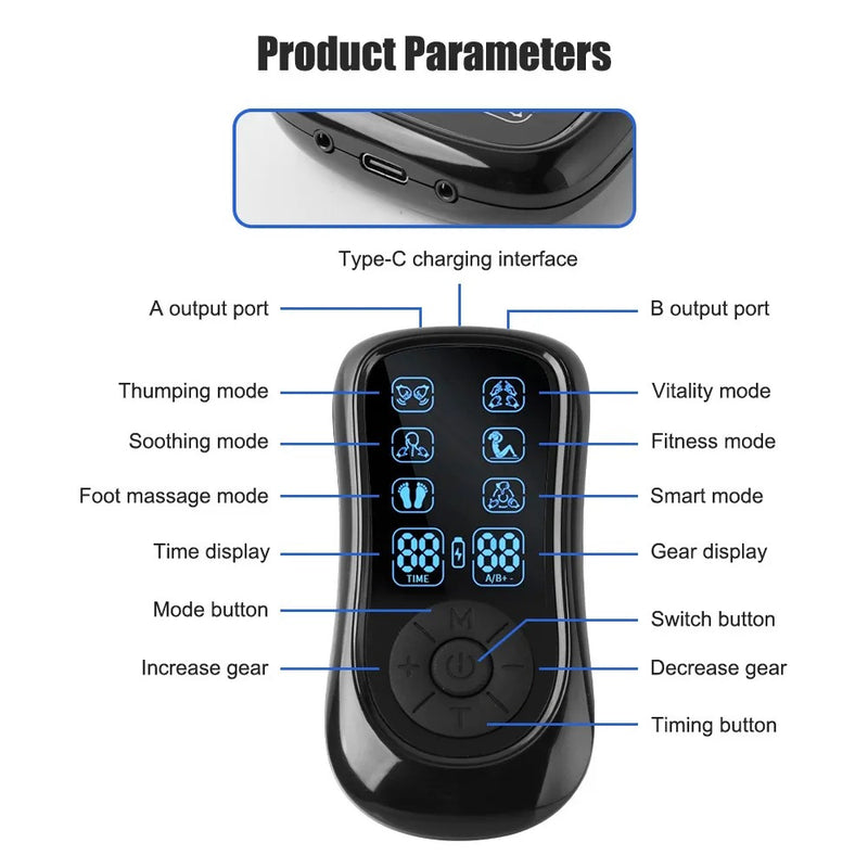 TENS Machine for Pain Relief 8 Patches – EMS Massager with 6 Modes & 19 Intensity Levels