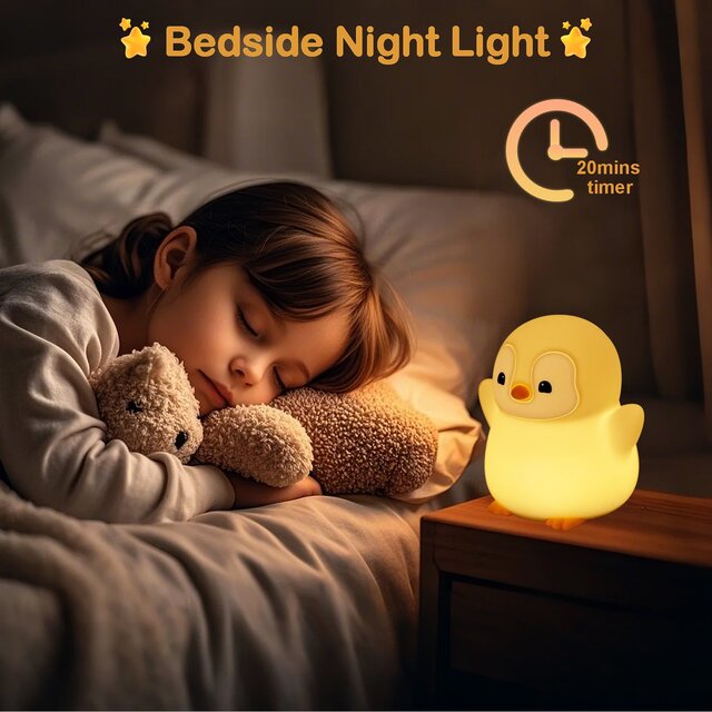 Penguin Night Light – Rechargeable Silicone Lamp with Timer & Dimming