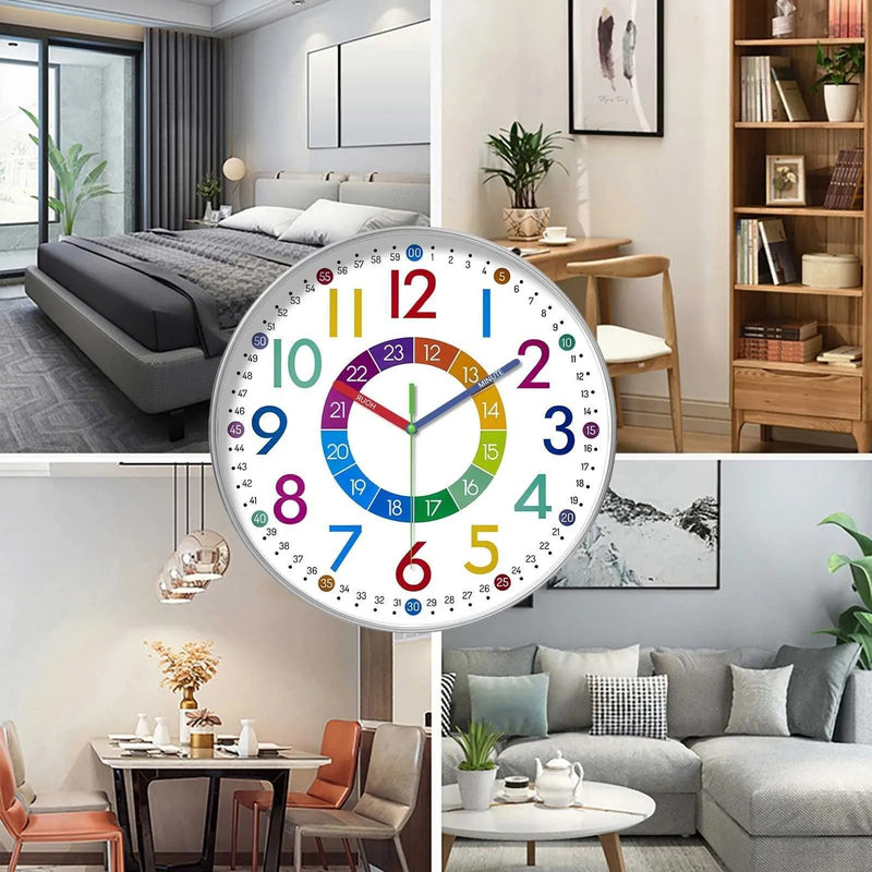 Children’s Silent Wall Clock – 24-Hour Easy Time Learning 10 Inch Ideal for Bedroom or Classroom