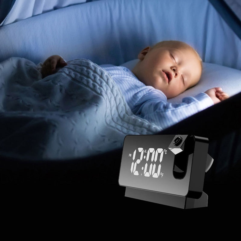 Projection Alarm Clock – LED Display 180° Projector Temp Snooze Night Mode Mains Powered