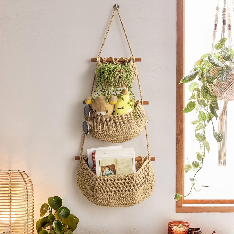 Macrame Hanging Basket – Boho Fruit & Vegetable Storage Basket And Kitchen Organizer