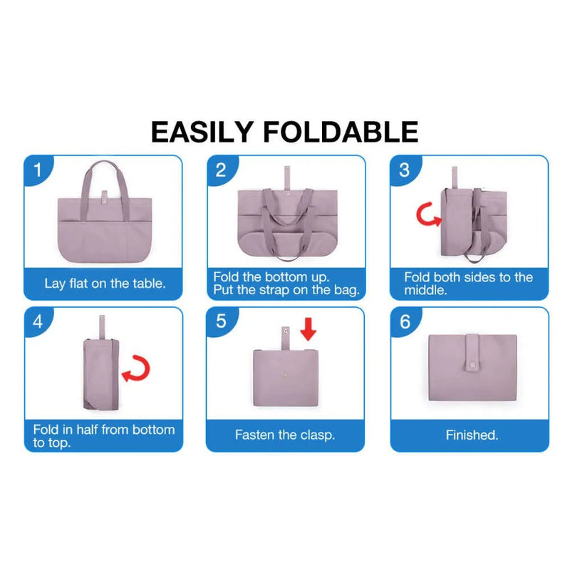 Foldable Tote Bag for Women – Large Waterproof Nylon Travel Shoulder Bag with Zipper