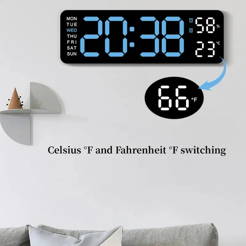 Digital LED Wall Clock 9 inch – Alarm Calendar & Temperature Display for Home or Office