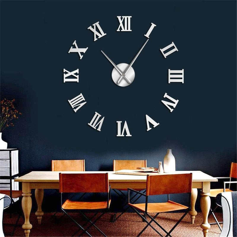 Large DIY Roman Numeral Wall Clock – 3D Acrylic Mirror Design Modern Home Decor for Living Room or Office