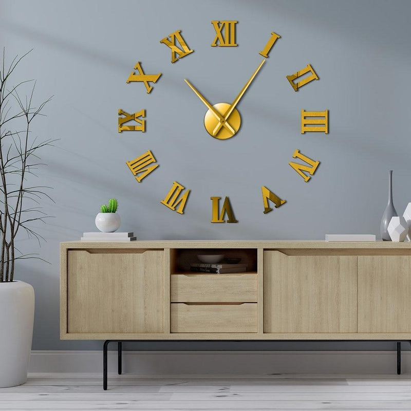Large DIY Roman Numeral Wall Clock – 3D Acrylic Mirror Design Modern Home Decor for Living Room or Office