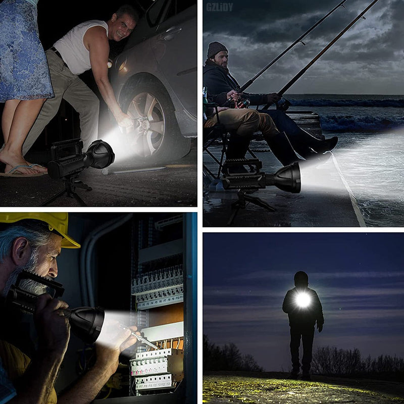 Ultra Bright Rechargeable LED Flashlight– Portable Camping & Work Spotlight with Stand