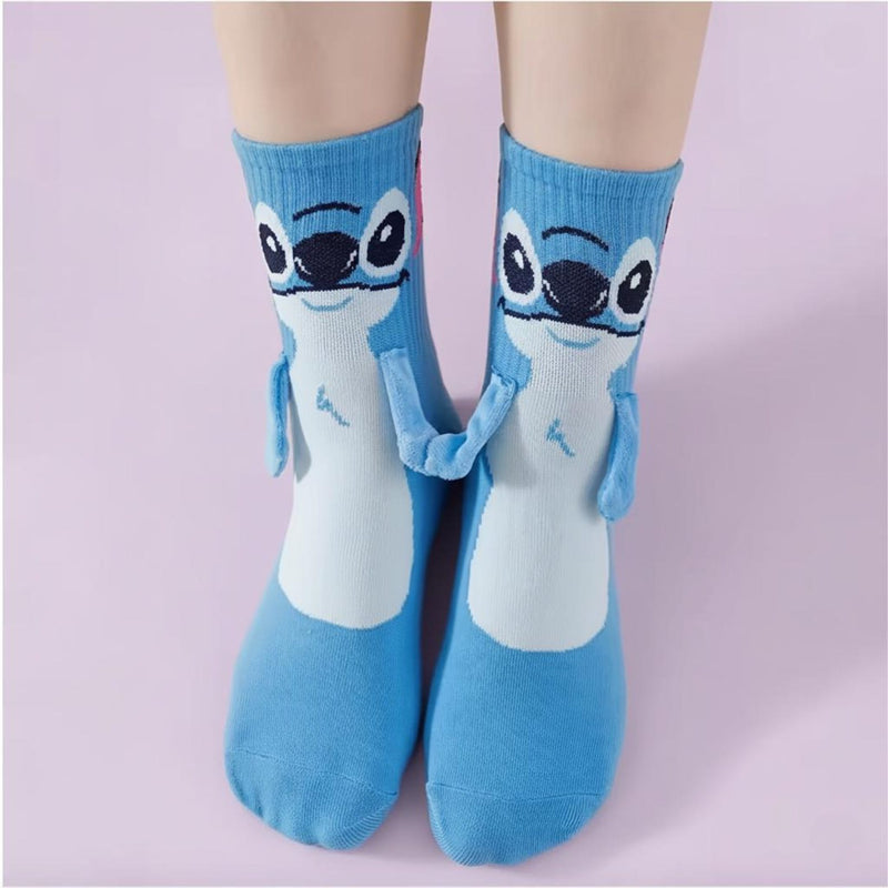 Stitch & Angel Magnetic Couple Socks – Cute Connected Cartoon Crew Socks Three Pack