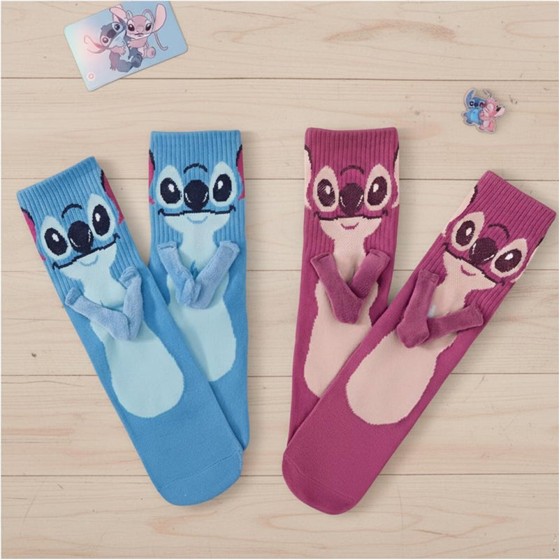 Stitch & Angel Magnetic Couple Socks – Cute Connected Cartoon Crew Socks Three Pack