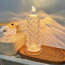 Flameless LED Candle Lights –  Four-Pack Crystal Rose Projection Table Lamp
