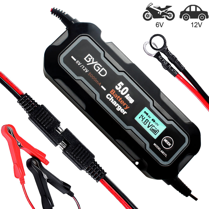 5A Smart Car Battery Charger 6V/12V – LCD Display Automatic