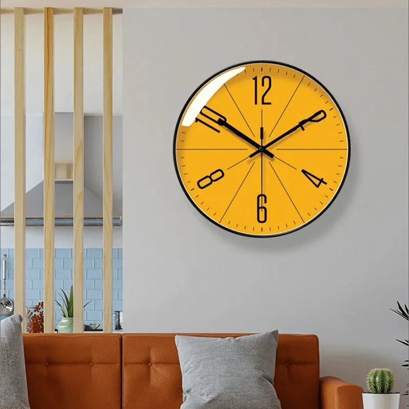 Creative Silent Wall Clock – Yellow Modern Home Décor Stylish & Quiet
