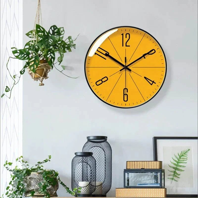 Creative Silent Wall Clock – Yellow Modern Home Décor Stylish & Quiet