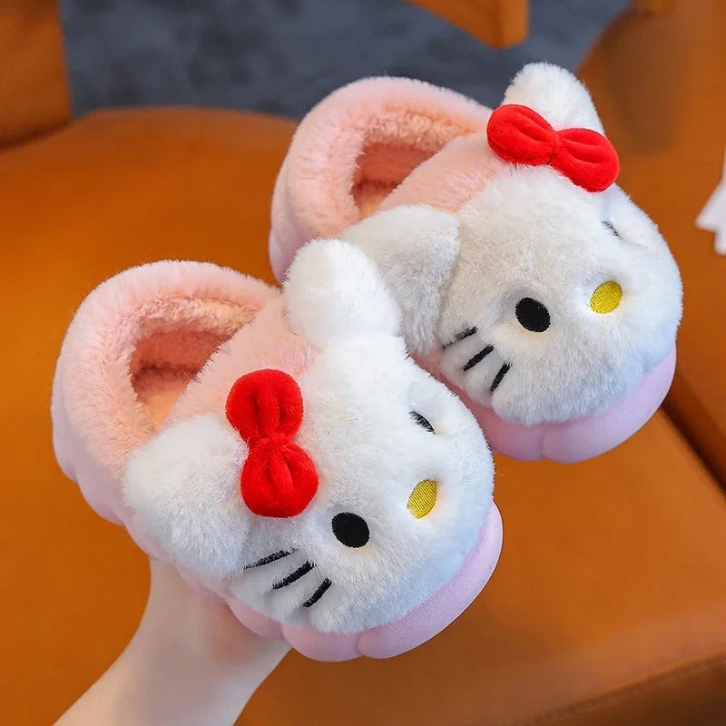 Sanrio Hello Kitty Warm Cotton Slippers – Thick Anti-Slip Indoor Plush Shoes for Kids