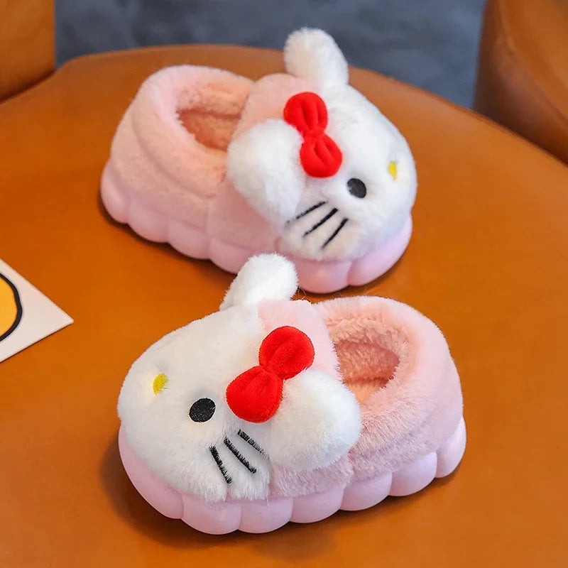 Sanrio Hello Kitty Warm Cotton Slippers – Thick Anti-Slip Indoor Plush Shoes for Kids