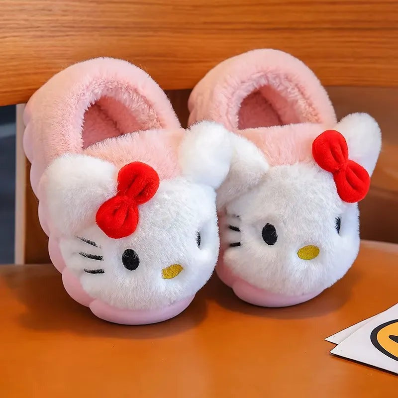 Sanrio Hello Kitty Warm Cotton Slippers – Thick Anti-Slip Indoor Plush Shoes for Kids