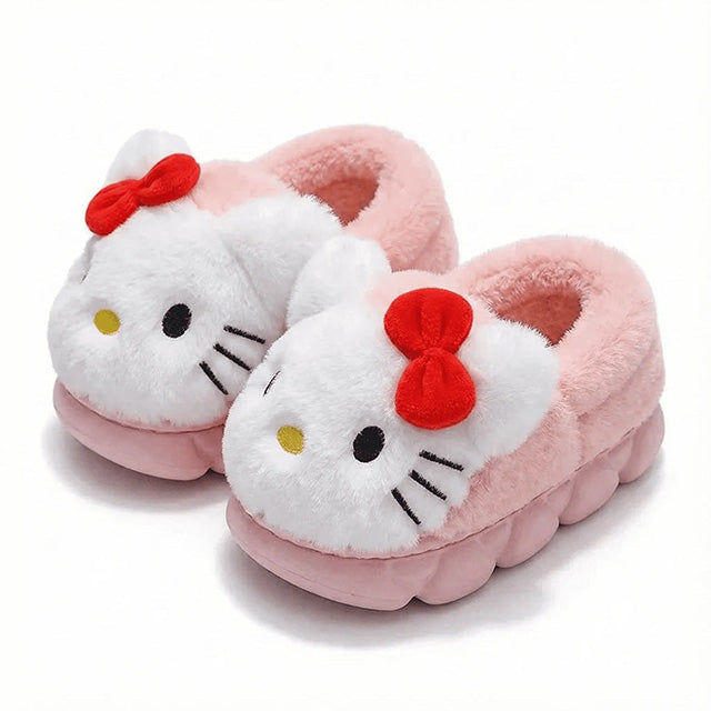 Sanrio Hello Kitty Warm Cotton Slippers – Thick Anti-Slip Indoor Plush Shoes for Kids