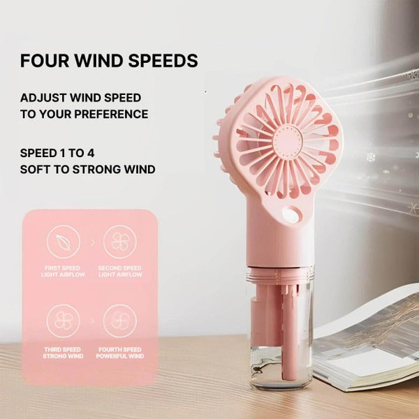 Portable Misting Handheld Fan – 4-Speed Cooling Fan with Water Tank for Indoor & Outdoor Use