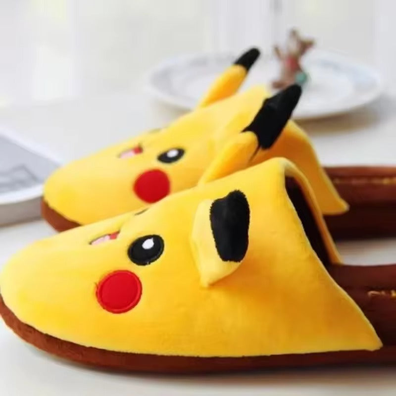 Pokémon Pikachu Plush Winter Slippers – Warm Non-Slip House Shoes for Women