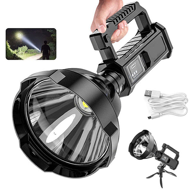 Ultra Bright Rechargeable LED Flashlight– Portable Camping & Work Spotlight with Stand