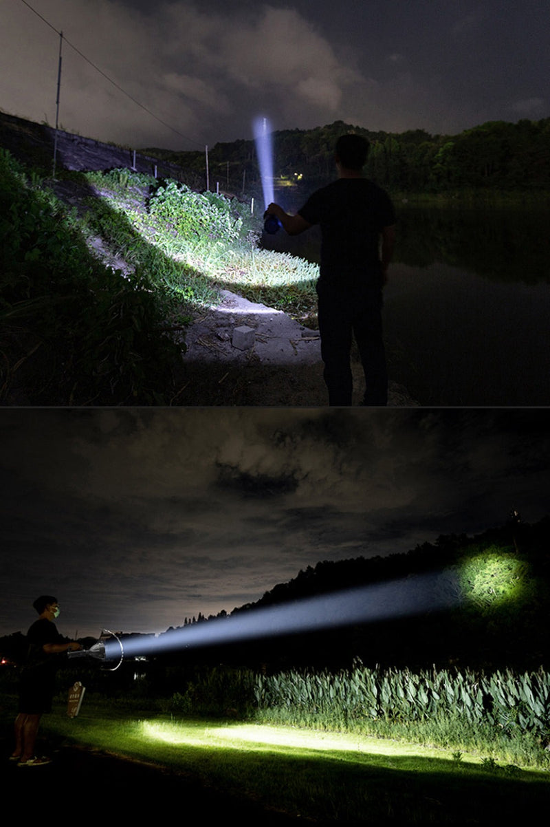 Ultra Bright Rechargeable LED Flashlight– Portable Camping & Work Spotlight with Stand