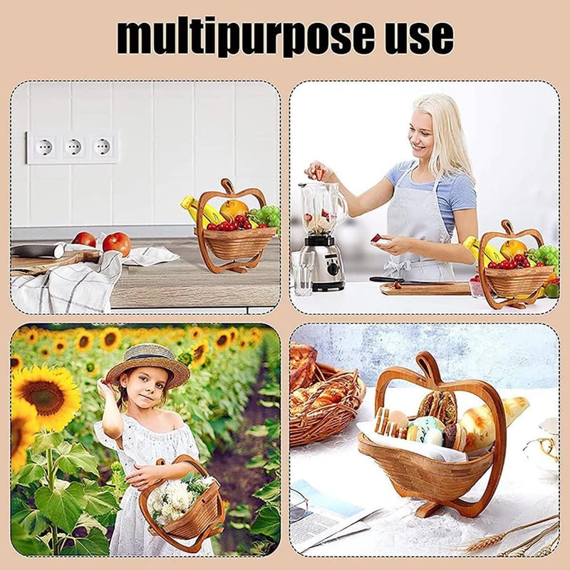 Collapsible Bamboo Fruit Bowl – Eco-Friendly Foldable Wooden Basket and Trivet