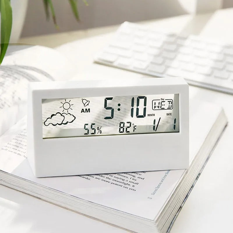 LED Transparent Alarm Clock – Luminous Display with Weather Temp & Humidity Functions