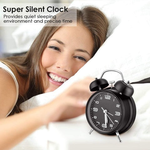 Rechargeable 4 Inch Twin Bell Analog Alarm Clock – Easy Set Luminous Stereoscopic Dial