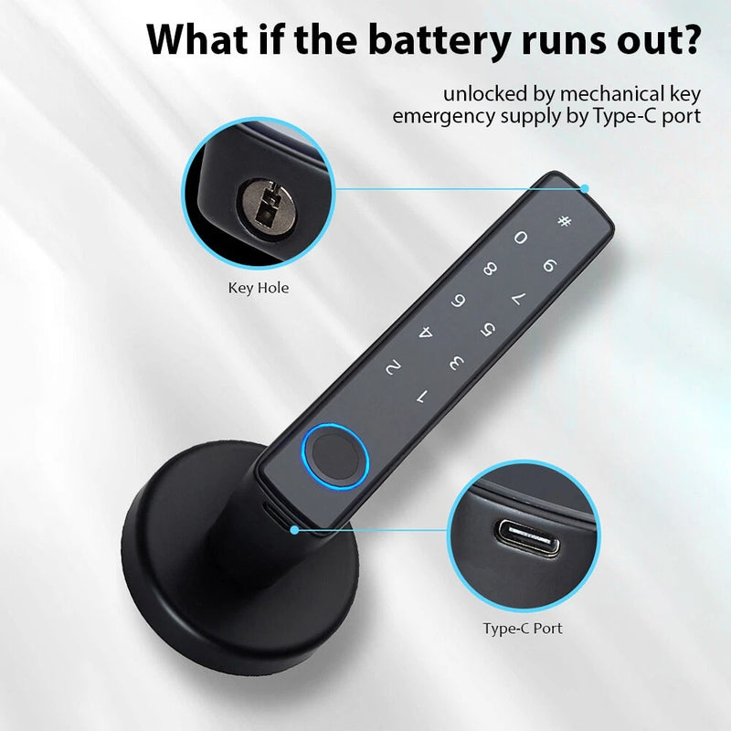 Smart Fingerprint Door Lock Handle – Tuya App Bluetooth & Password Access