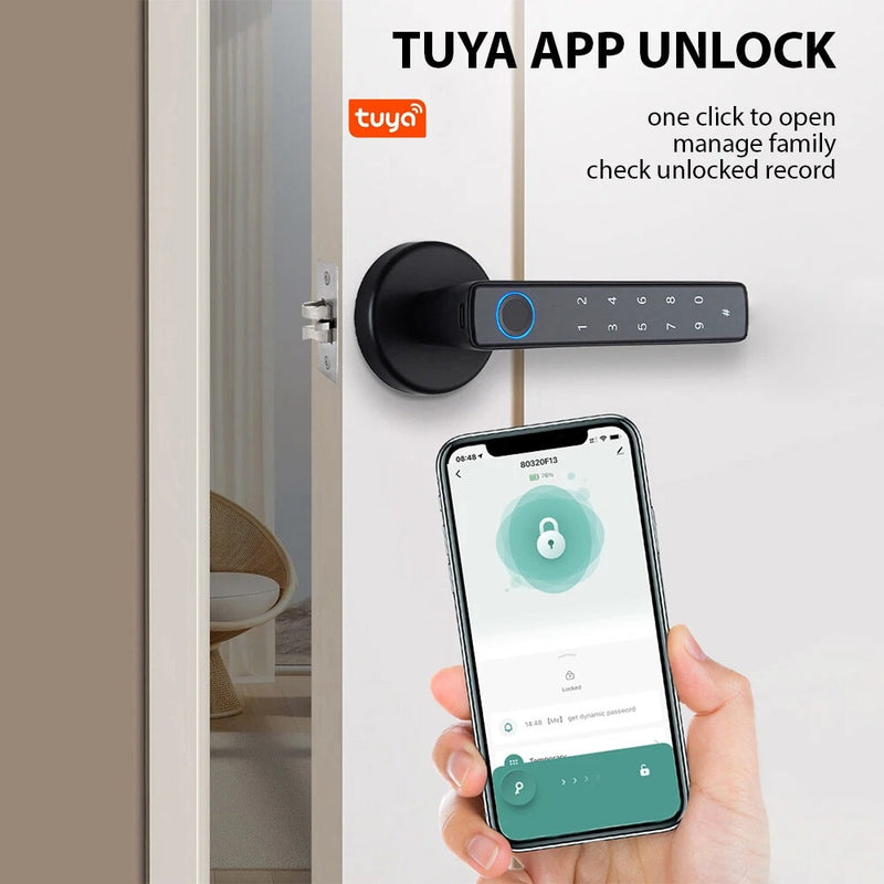 Smart Fingerprint Door Lock Handle – Tuya App Bluetooth & Password Access