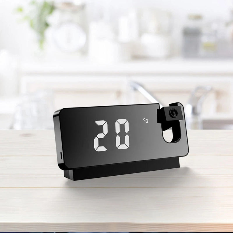 Projection Alarm Clock – LED Display 180° Projector Temp Snooze Night Mode Mains Powered