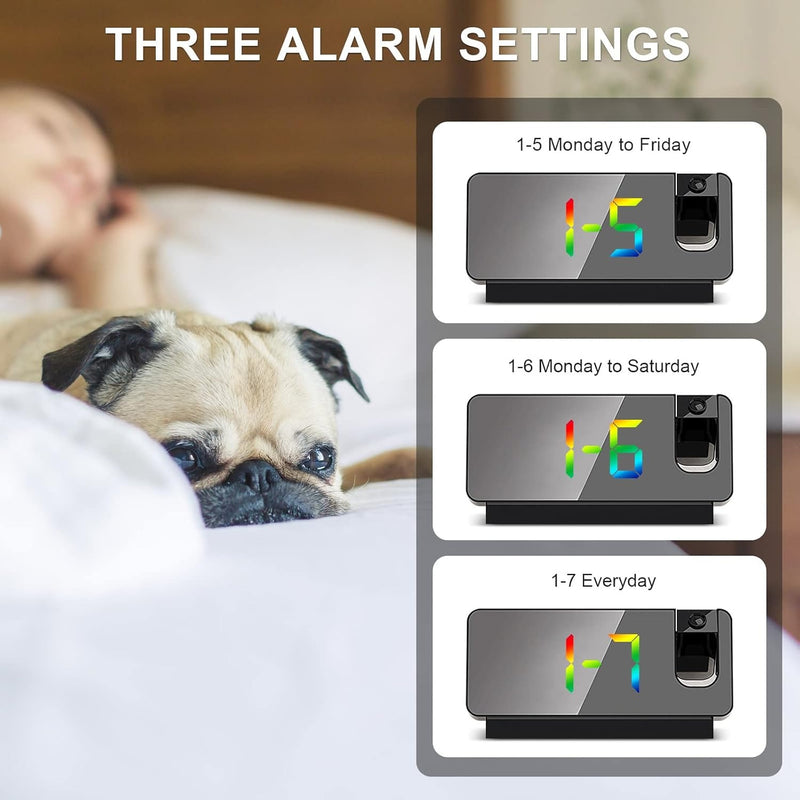 Projection Alarm Clock – LED Display 180° Projector Temp Snooze Night Mode Mains Powered