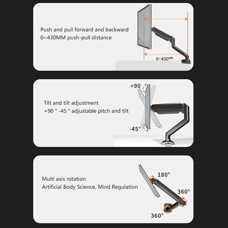 Adjustable Monitor Arm Mount – Single Screen Holder for 17–32" PC Monitors with Clamp