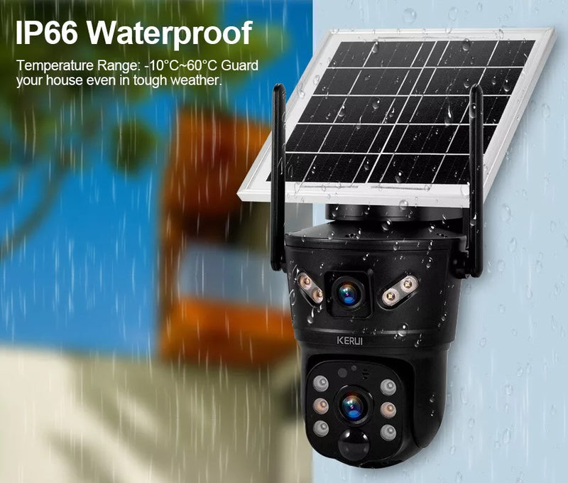 Solar-Powered 4G WiFi Security Camera – Rotating Dual Lens with Night Vision and Motion Detection