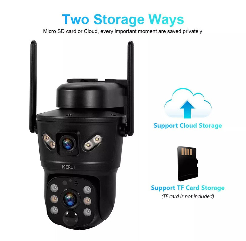Solar-Powered 4G WiFi Security Camera – Rotating Dual Lens with Night Vision and Motion Detection
